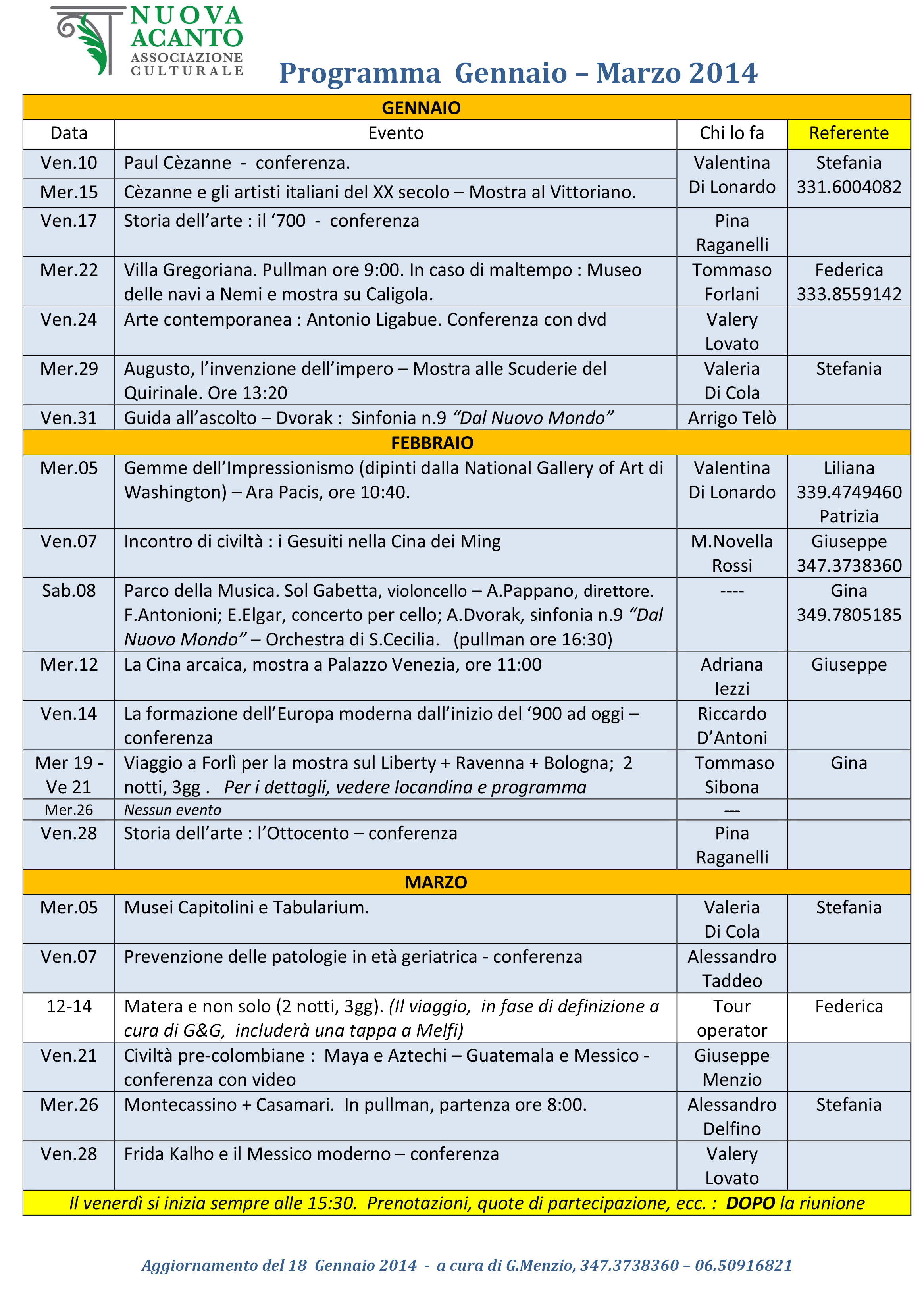 Calendario Nuova Acanto 2014